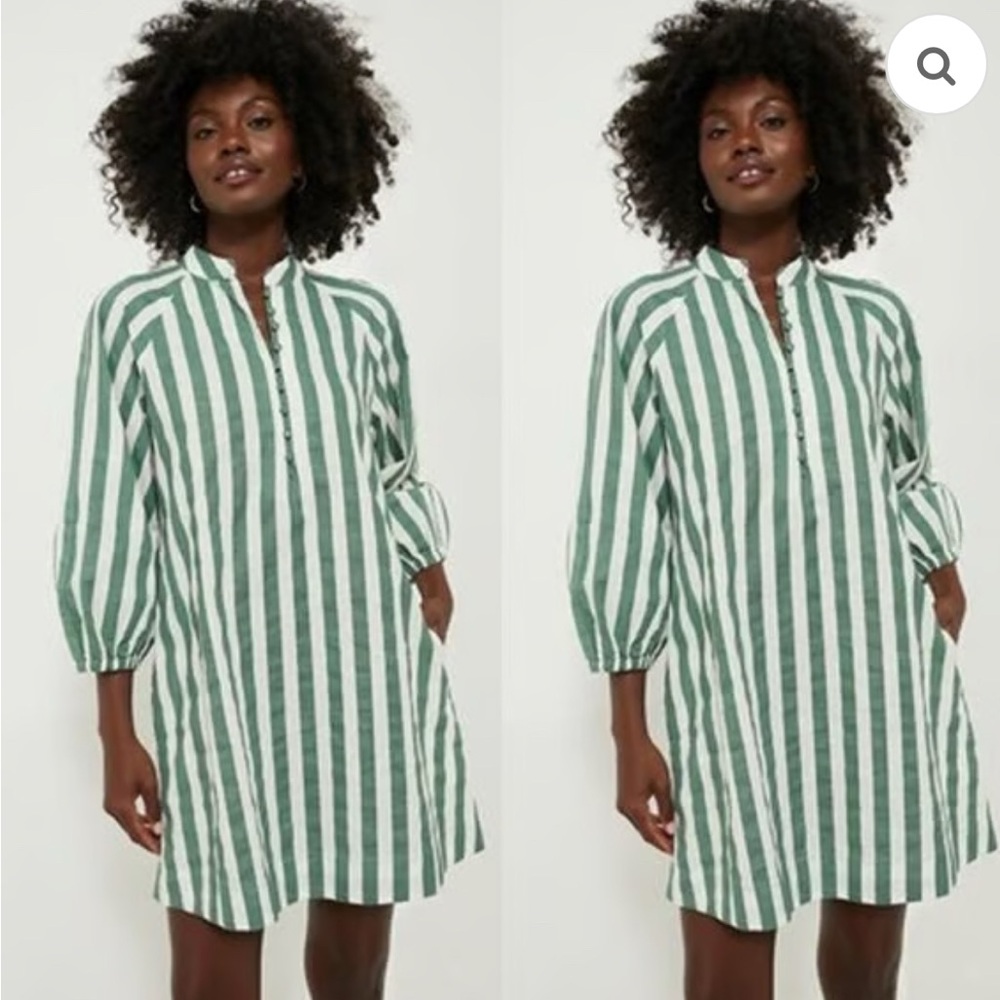 Tuckernuck Pomander Place Green Striped Linen Maryse Mini Caftan Dress